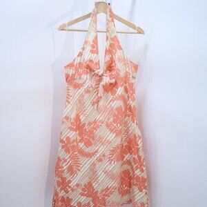 GAP Coral and Beige Floral Halter Dress with Bow Detail, Size Medium